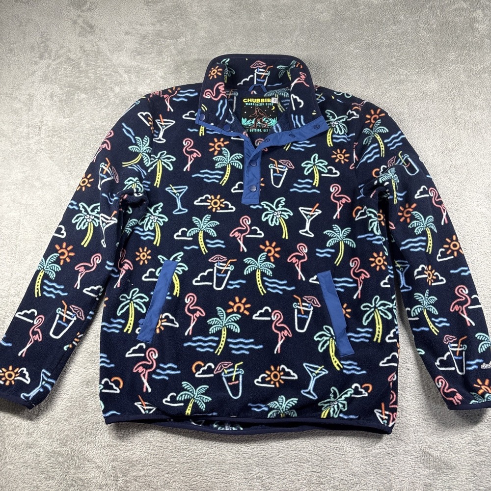 Chubbies Wanderers Club Fleece 1/4 Button Up Blue Pullover Sweater Men's L